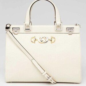 Gucci White Grainy Leather Zumi Medium Tote Bag